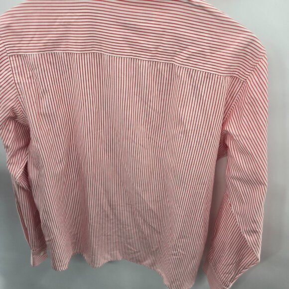 Impressions Red White Striped Santa Holiday Embroidered Button Up Shirt Size 14 - Picture 2 of 11